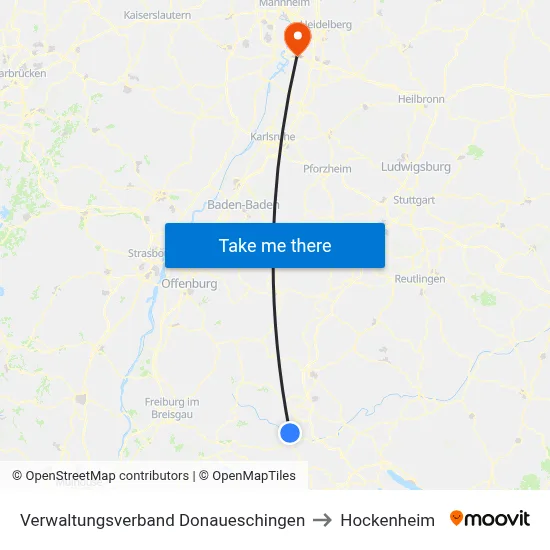 Verwaltungsverband Donaueschingen to Hockenheim map
