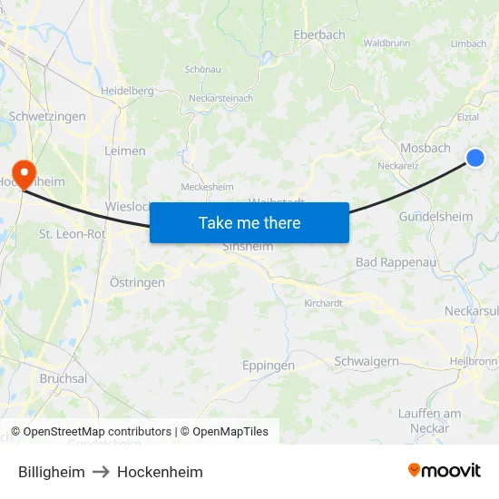 Billigheim to Hockenheim map