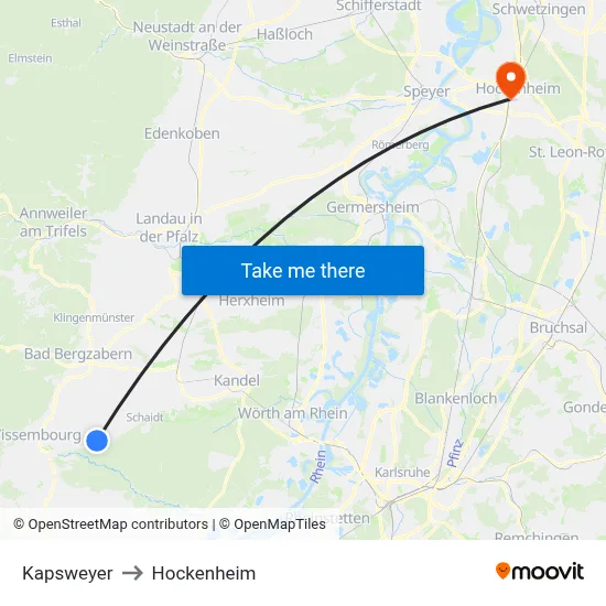 Kapsweyer to Hockenheim map