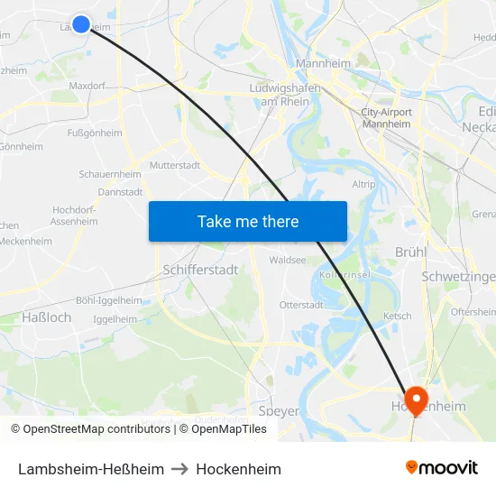 Lambsheim-Heßheim to Hockenheim map