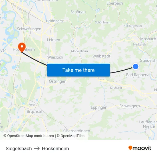 Siegelsbach to Hockenheim map