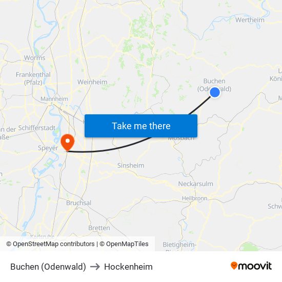 Buchen (Odenwald) to Hockenheim map