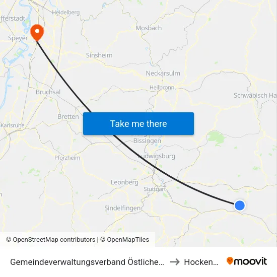 Gemeindeverwaltungsverband Östlicher Schurwald to Hockenheim map
