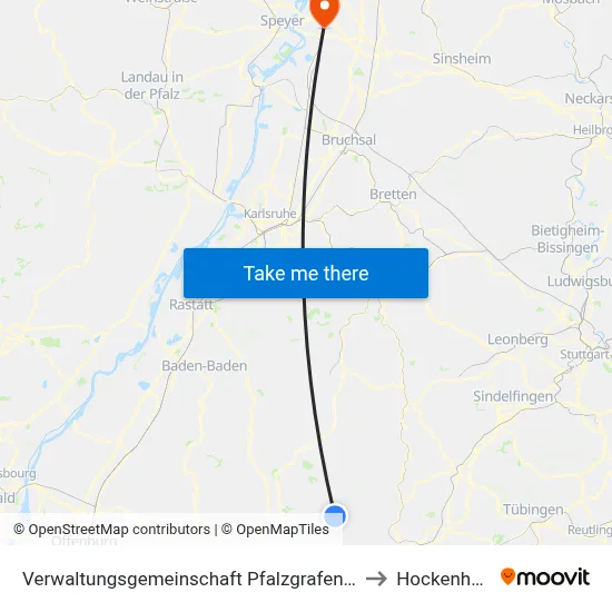 Verwaltungsgemeinschaft Pfalzgrafenweiler to Hockenheim map