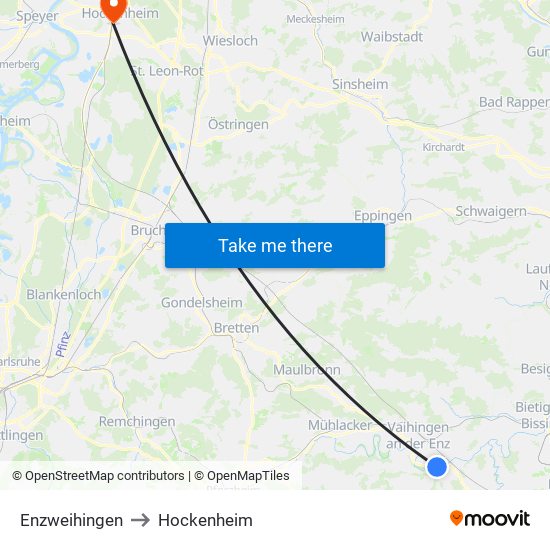 Enzweihingen to Hockenheim map