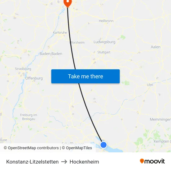 Konstanz-Litzelstetten to Hockenheim map