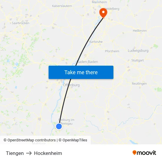 Tiengen to Hockenheim map