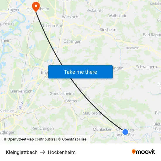 Kleinglattbach to Hockenheim map
