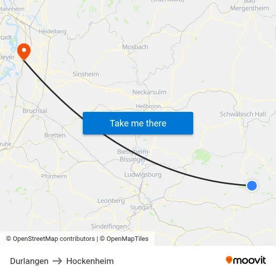 Durlangen to Hockenheim map