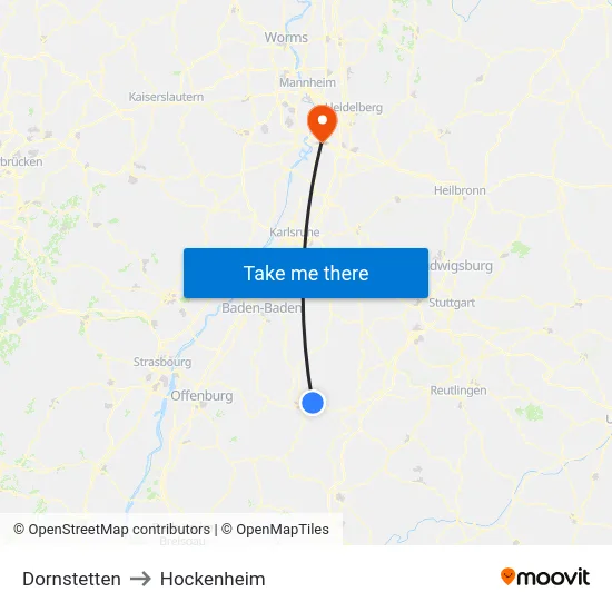 Dornstetten to Hockenheim map