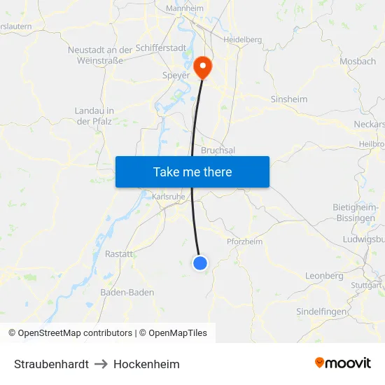 Straubenhardt to Hockenheim map