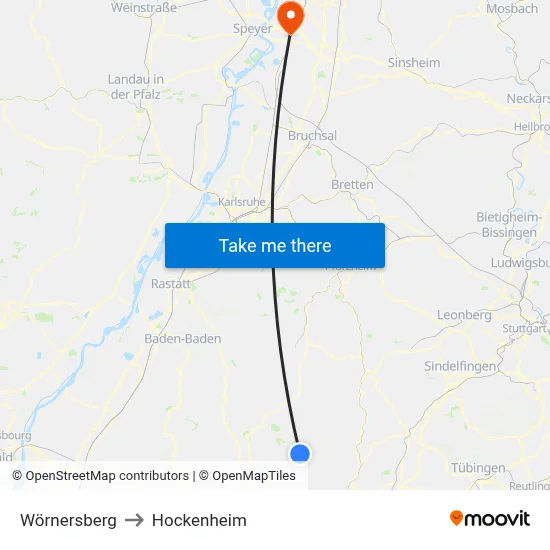Wörnersberg to Hockenheim map