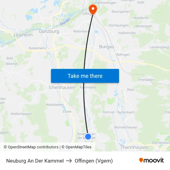 Neuburg An Der Kammel to Offingen (Vgem) map