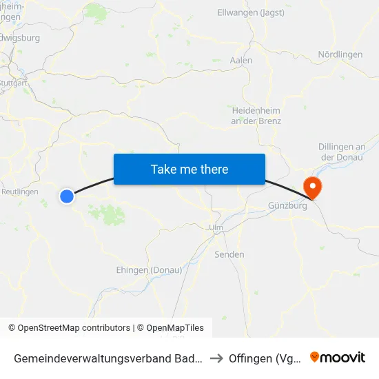 Gemeindeverwaltungsverband Bad Urach to Offingen (Vgem) map