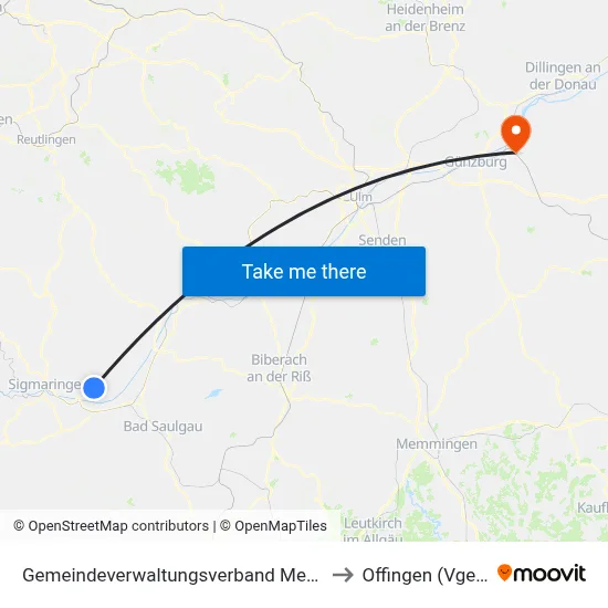 Gemeindeverwaltungsverband Mengen to Offingen (Vgem) map