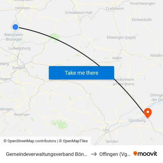 Gemeindeverwaltungsverband Bönnigheim to Offingen (Vgem) map