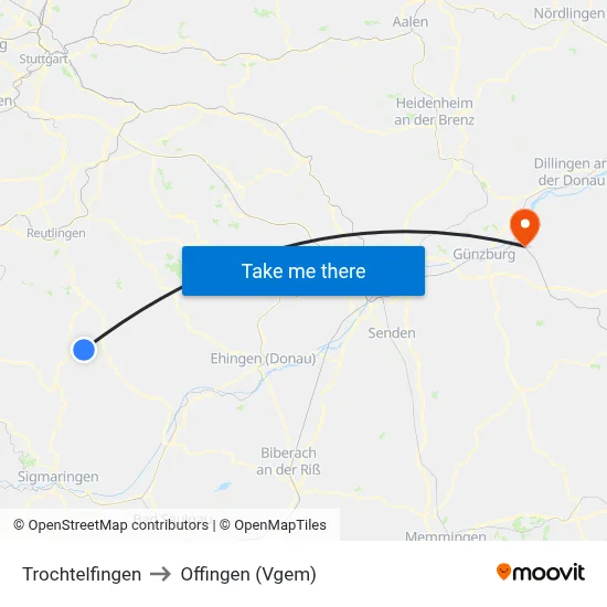 Trochtelfingen to Offingen (Vgem) map