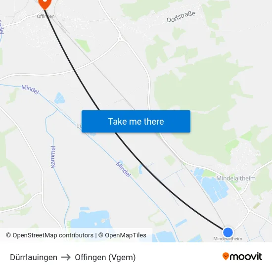Dürrlauingen to Offingen (Vgem) map