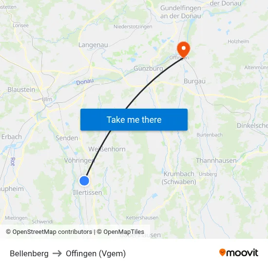 Bellenberg to Offingen (Vgem) map