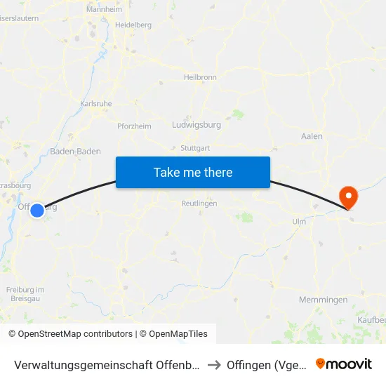 Verwaltungsgemeinschaft Offenburg to Offingen (Vgem) map