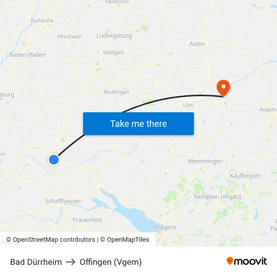 Bad Dürrheim to Offingen (Vgem) map