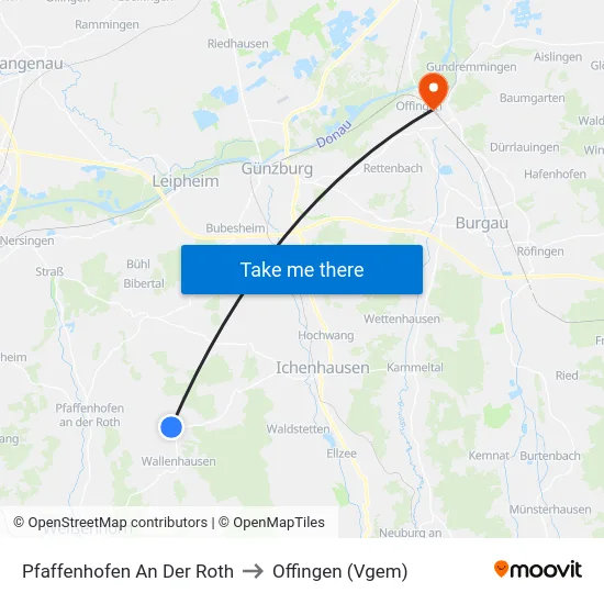 Pfaffenhofen An Der Roth to Offingen (Vgem) map