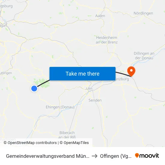 Gemeindeverwaltungsverband Münsingen to Offingen (Vgem) map