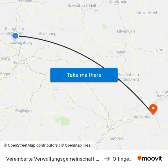 Vereinbarte Verwaltungsgemeinschaft Der Stadt Bietigheim-Bissingen to Offingen (Vgem) map