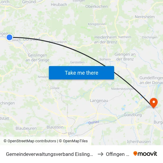 Gemeindeverwaltungsverband Eislingen-Ottenbach-Salach to Offingen (Vgem) map