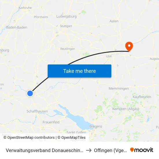 Verwaltungsverband Donaueschingen to Offingen (Vgem) map