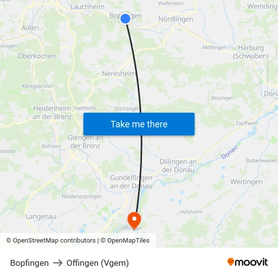 Bopfingen to Offingen (Vgem) map