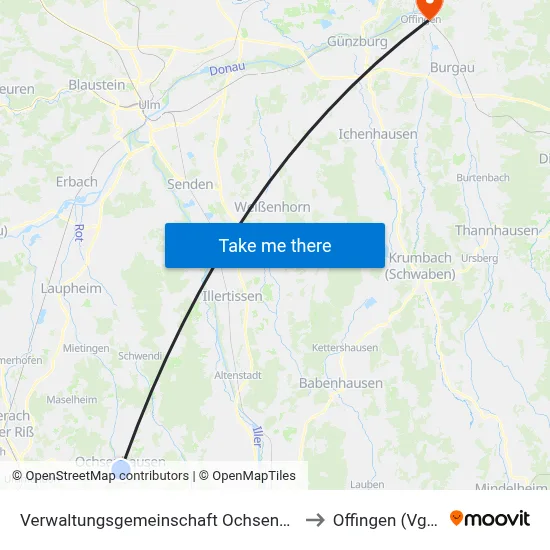 Verwaltungsgemeinschaft Ochsenhausen to Offingen (Vgem) map