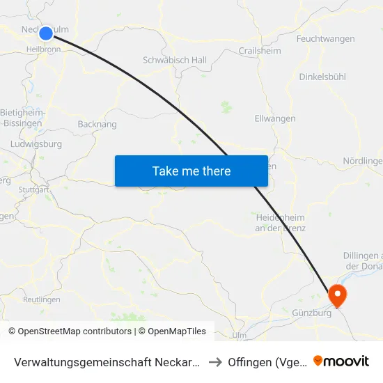 Verwaltungsgemeinschaft Neckarsulm to Offingen (Vgem) map