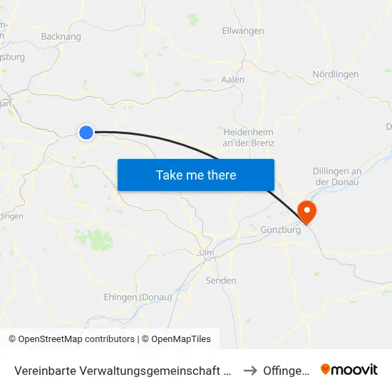 Vereinbarte Verwaltungsgemeinschaft Der Stadt Ebersbach An Der Fils to Offingen (Vgem) map
