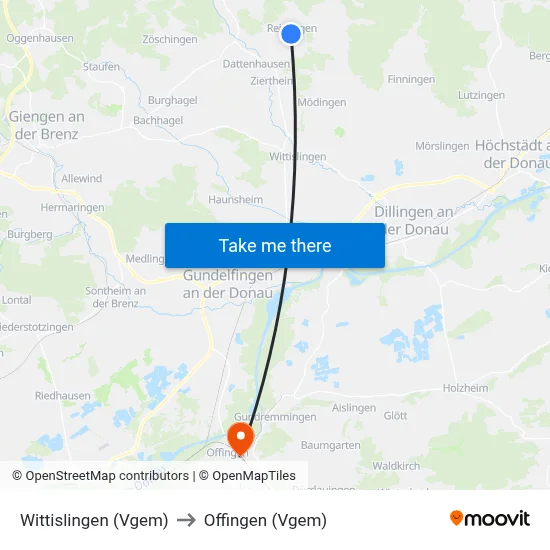 Wittislingen (Vgem) to Offingen (Vgem) map
