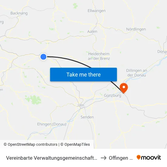 Vereinbarte Verwaltungsgemeinschaft Der Stadt Göppingen to Offingen (Vgem) map