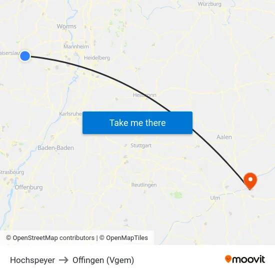 Hochspeyer to Offingen (Vgem) map