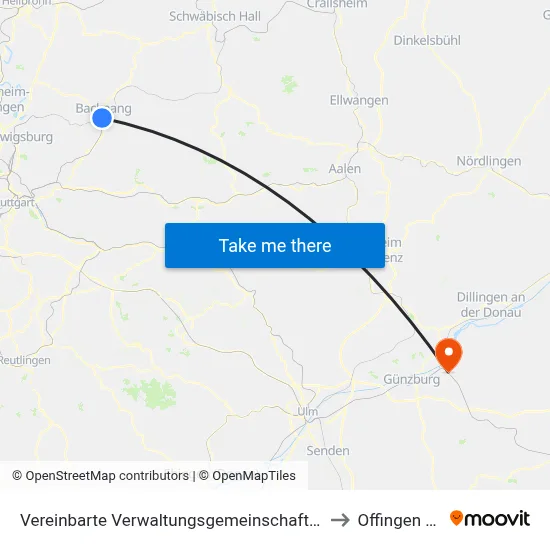 Vereinbarte Verwaltungsgemeinschaft Der Stadt Backnang to Offingen (Vgem) map