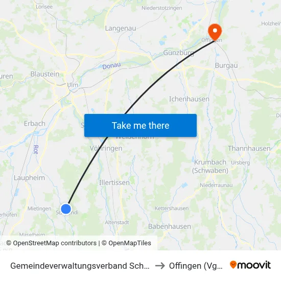 Gemeindeverwaltungsverband Schwendi to Offingen (Vgem) map