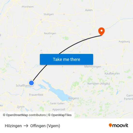 Hilzingen to Offingen (Vgem) map