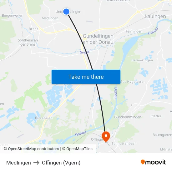 Medlingen to Offingen (Vgem) map