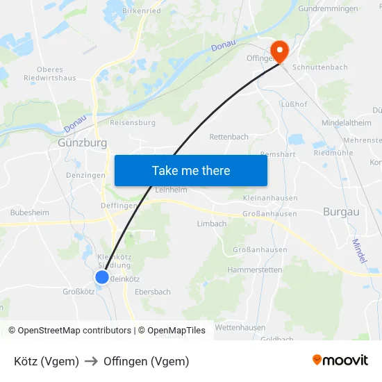 Kötz (Vgem) to Offingen (Vgem) map