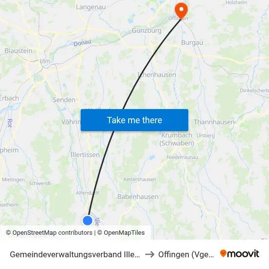 Gemeindeverwaltungsverband Illertal to Offingen (Vgem) map