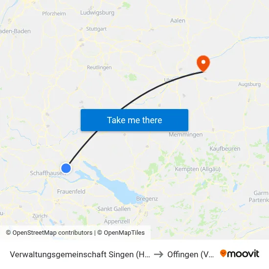 Verwaltungsgemeinschaft Singen (Hohentwiel) to Offingen (Vgem) map