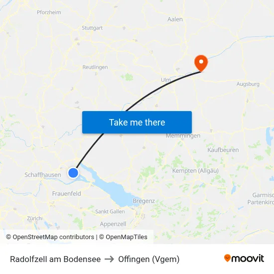 Radolfzell am Bodensee to Offingen (Vgem) map
