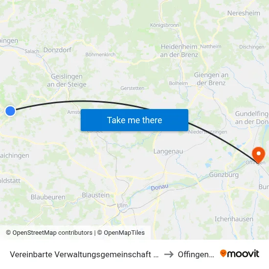 Vereinbarte Verwaltungsgemeinschaft Der Gemeinde Deggingen to Offingen (Vgem) map