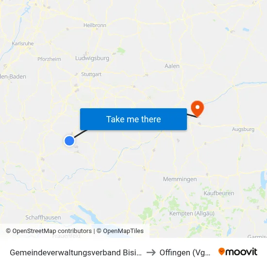 Gemeindeverwaltungsverband Bisingen to Offingen (Vgem) map