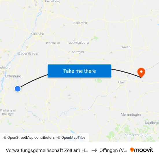 Verwaltungsgemeinschaft Zell am Harmersbach to Offingen (Vgem) map