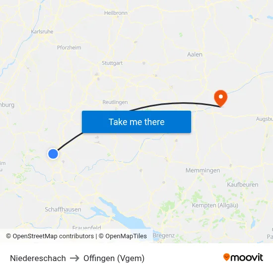 Niedereschach to Offingen (Vgem) map