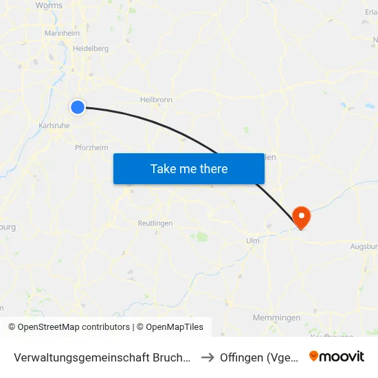 Verwaltungsgemeinschaft Bruchsal to Offingen (Vgem) map